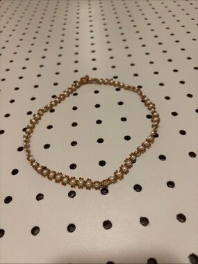 Gold Beaded Daisy Choker Necklace with White Accent Beads